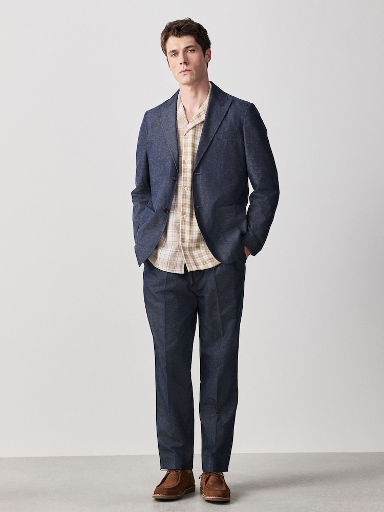Blue Relaxed Fit Cotton Linen Blend Suit Blue Jacket - Image 2 of 10