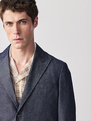 Blue Relaxed Fit Cotton Linen Blend Suit Blue Jacket - Image 4 of 10