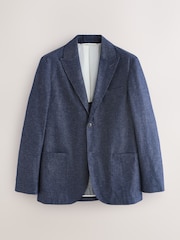 Blue Relaxed Fit Cotton Linen Blend Suit Blue Jacket - Image 5 of 10