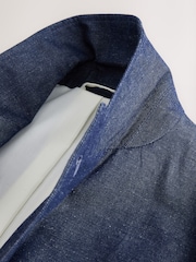 Blue Relaxed Fit Cotton Linen Blend Suit Blue Jacket - Image 8 of 10