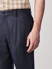 Navy Blue Relaxed Fit Cotton Linen Blend Suit Trousers - Image 4 of 9