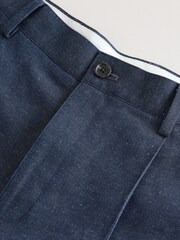 Navy Blue Relaxed Fit Cotton Linen Blend Suit Trousers - Image 8 of 9