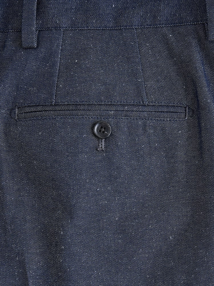 Navy Blue Relaxed Fit Cotton Linen Blend Suit Trousers - Image 9 of 9