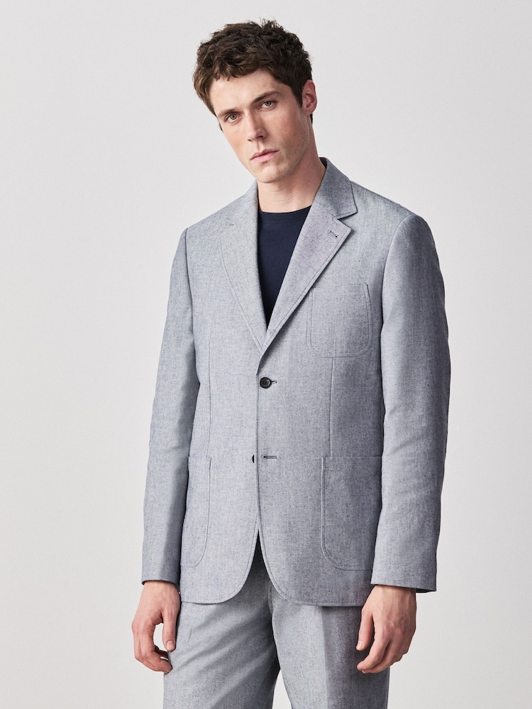 Chambray Blue Relaxed Fit Cotton Suit Jacket - Image 1 of 10
