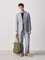 Chambray Blue Relaxed Fit Cotton Suit Jacket - Image 2 of 10