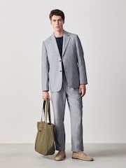 Chambray Blue Relaxed Fit Cotton Suit Trousers - Image 2 of 9