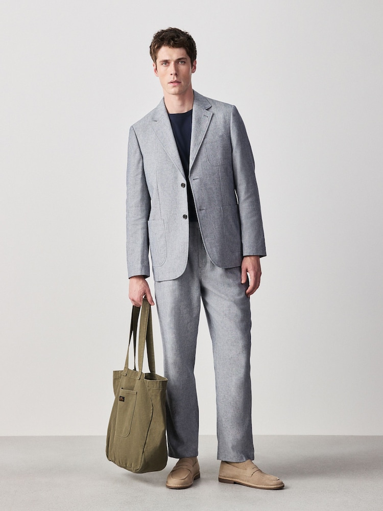 Chambray Blue Relaxed Fit Cotton Suit Trousers - Image 2 of 9