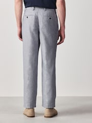 Chambray Blue Relaxed Fit Cotton Suit Trousers - Image 3 of 9