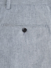 Chambray Blue Relaxed Fit Cotton Suit Trousers - Image 9 of 9