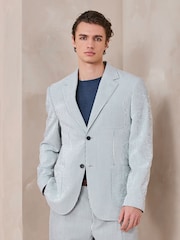 Albastru - Relaxed Fit Seersucker Stripe Suit Jacket - Imaginea 1 din 11