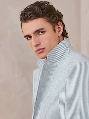 Albastru - Relaxed Fit Seersucker Stripe Suit Jacket - Imaginea 4 din 11