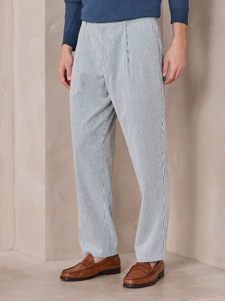 Albastru - Relaxed Fit Seersucker Stripe Suit Trousers - Imaginea 1 din 9