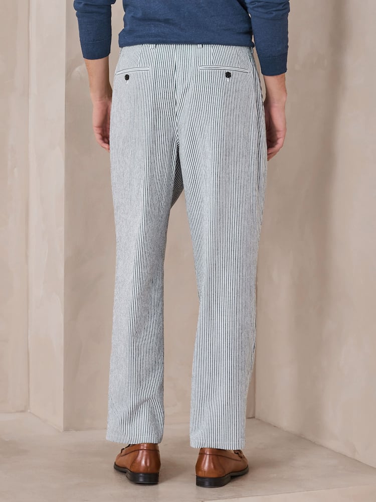 Albastru - Relaxed Fit Seersucker Stripe Suit Trousers - Imaginea 2 din 9