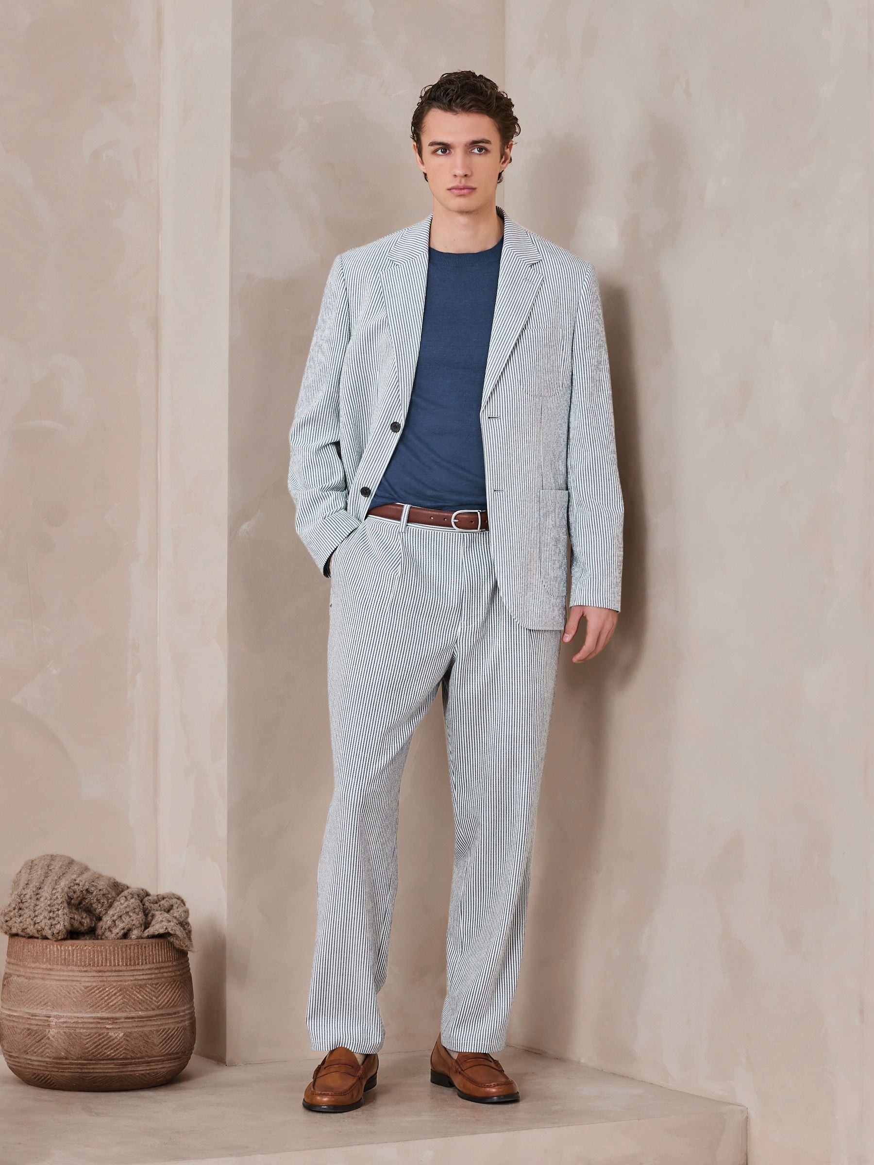 Buy Blue Relaxed Fit Seersucker Stripe Suit Trousers from Next Canada