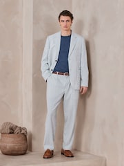 Albastru - Relaxed Fit Seersucker Stripe Suit Trousers - Imaginea 4 din 9