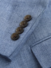 Blue Tailored Fit Double Breasted Linen Blend Texture Suit Jacket - Image 10 of 11