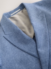Blue Double Breasted Linen Blend Texture Suit Jacket - Image 3 of 5