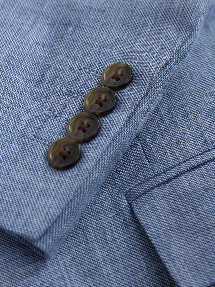 Blue Double Breasted Linen Blend Texture Suit Jacket - Image 5 of 5