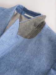 Blue Tailored Fit Double Breasted Linen Blend Texture Suit Jacket - Image 9 of 11