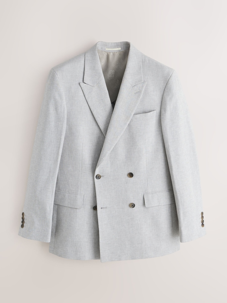 Grey Double Breasted Linen Blend Texture Suit Jacket - Image 1 of 5