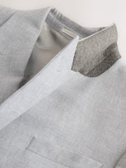 Grey Tailored Fit Double Breasted Linen Blend Texture Suit Jacket - Image 11 of 13