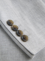 Grey Tailored Fit Double Breasted Linen Blend Texture Suit Jacket - Image 12 of 13