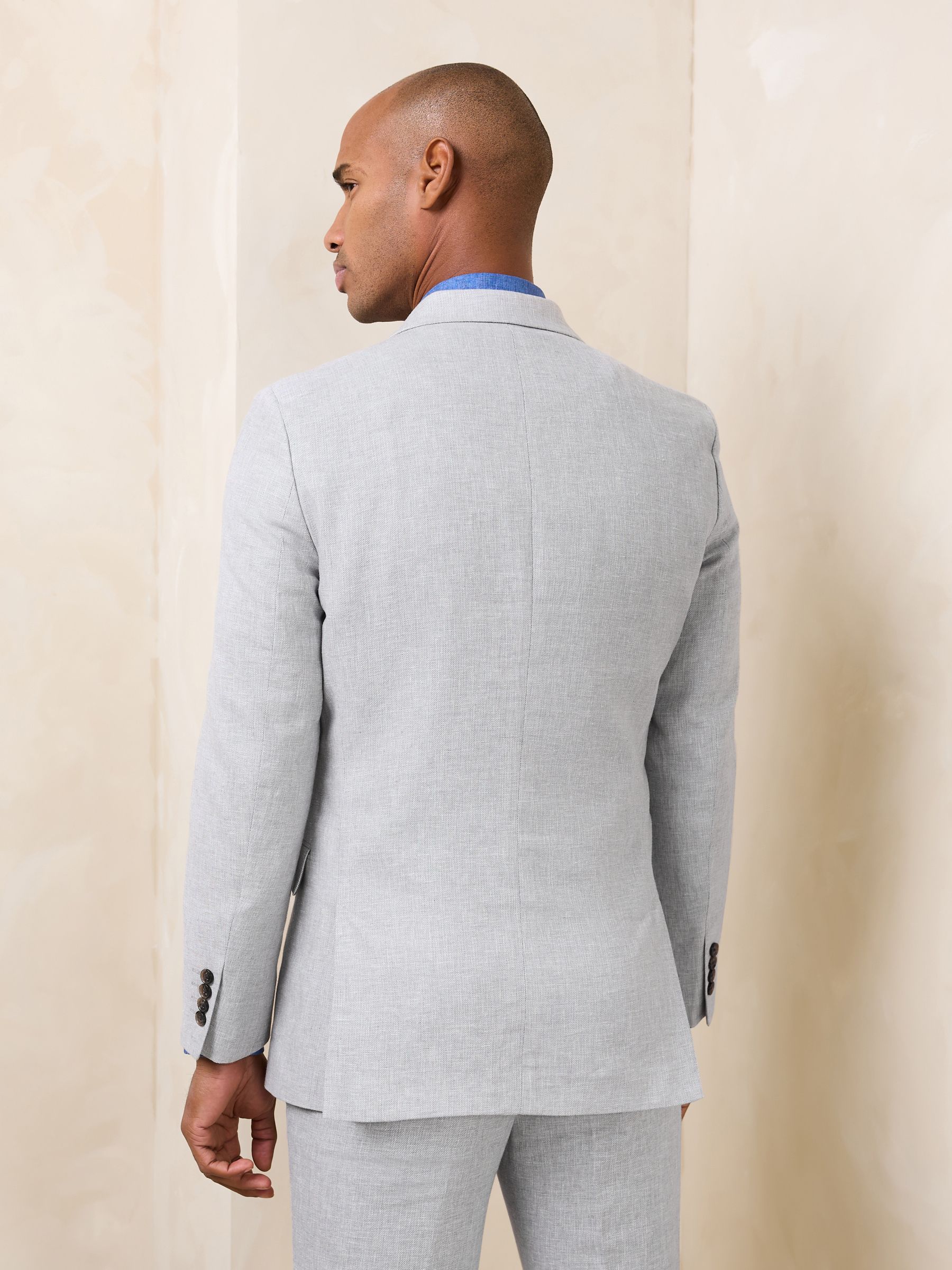 Buy Grey Tailored Fit Double Breasted Linen Blend Texture Suit