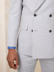 Grey Tailored Fit Double Breasted Linen Blend Texture Suit Jacket - Image 6 of 13