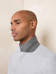 Grey Tailored Fit Double Breasted Linen Blend Texture Suit Jacket - Image 8 of 13