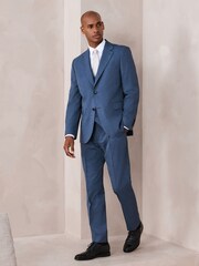 Blue Tailored Fit N.Premium Merino Wool Blend Texture Suit Jacket - Image 4 of 8