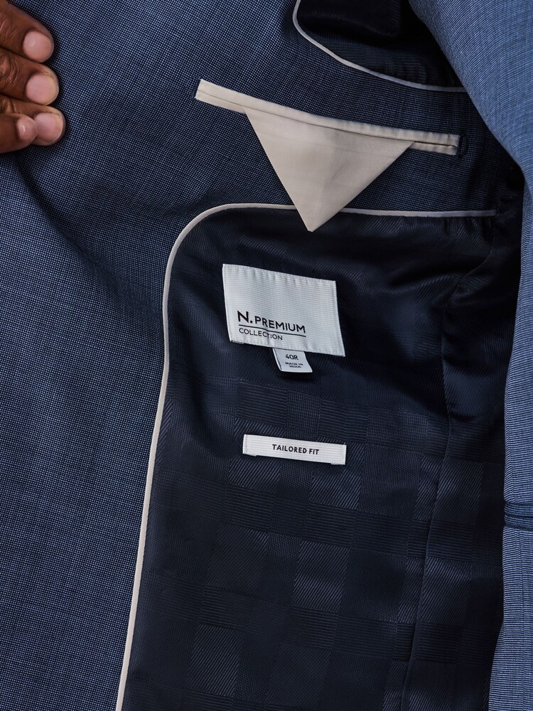 Blue Tailored Fit N.Premium Merino Wool Blend Texture Suit Jacket - Image 8 of 8