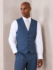 Albastru - N.Premium Merino Wool Blend Texture Suit Waistcoat - Imaginea 1 din 8