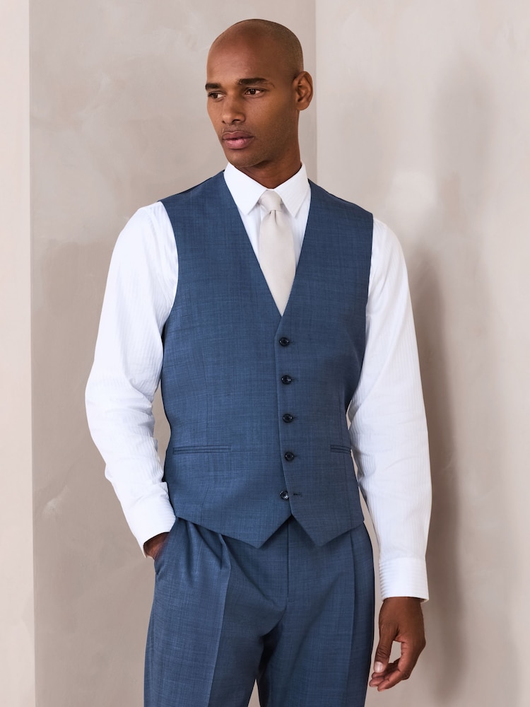 Albastru - N.Premium Merino Wool Blend Texture Suit Waistcoat - Imaginea 1 din 8