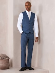 Albastru - N.Premium Merino Wool Blend Texture Suit Waistcoat - Imaginea 2 din 8
