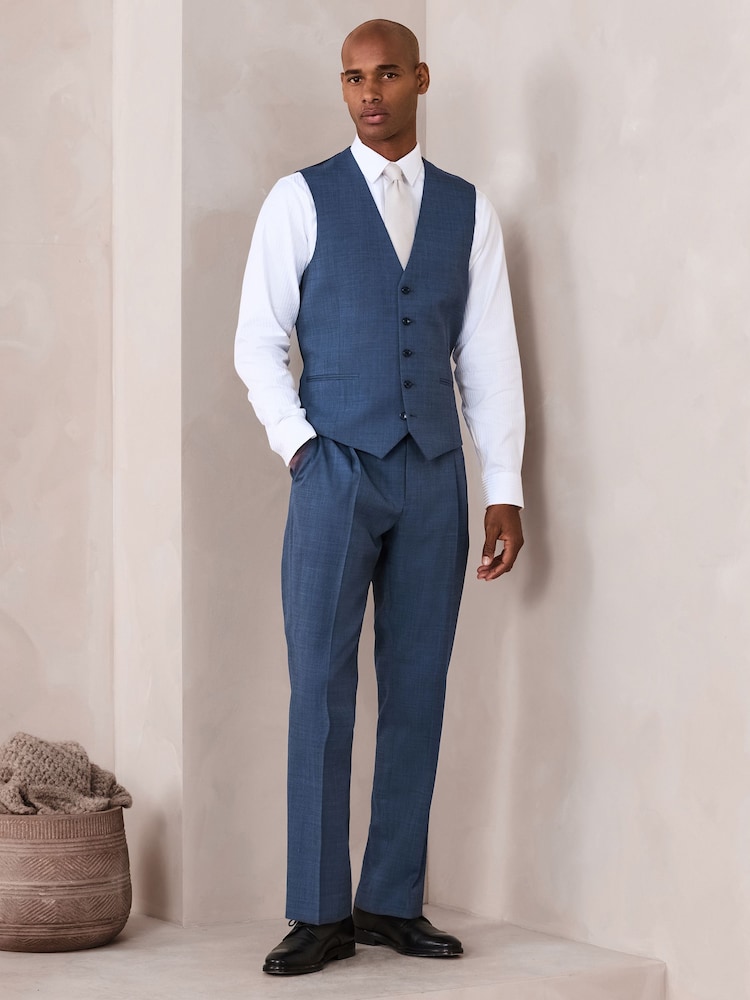 Albastru - N.Premium Merino Wool Blend Texture Suit Waistcoat - Imaginea 2 din 8