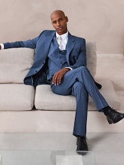 Albastru - N.Premium Merino Wool Blend Texture Suit Waistcoat - Imaginea 4 din 8