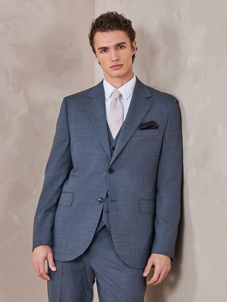 Grey Tailored Fit N.Premium Merino Wool Blend Texture Suit Jacket - Image 1 of 5