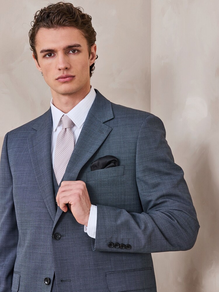 Grey Tailored Fit N.Premium Merino Wool Blend Texture Suit Jacket - Image 2 of 5