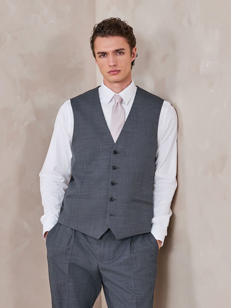 Gri - N.Premium Merino Wool Blend Texture Suit Waistcoat - Imaginea 1 din 9