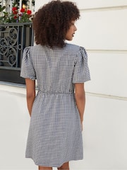 Threadbare Black Gingham Puff Sleeve Tie Front Smock Mini Dress - Image 2 of 4