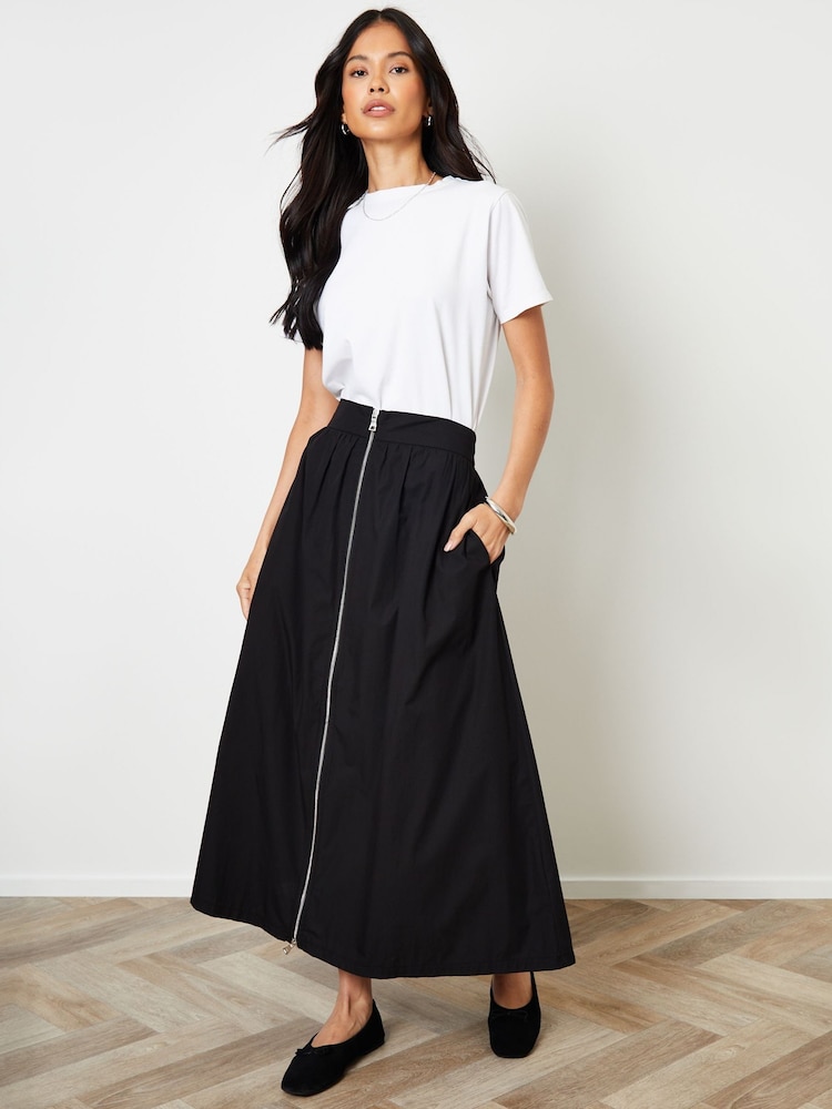 Saia de popeline de cotton Threadbare com zíper - Imagem 1 de 4