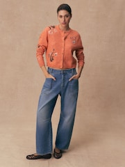 Orange Embroidery Crew Neck Knitted Cardigan - Image 2 of 9