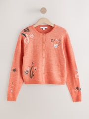 Orange Embroidery Crew Neck Knitted Cardigan - Image 6 of 9