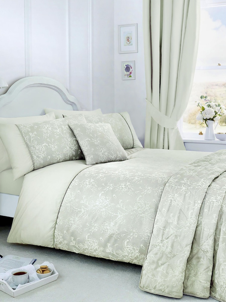 Dreams & Drapes Green Jasmine Jacquard Filled Cushion - Image 3 of 3