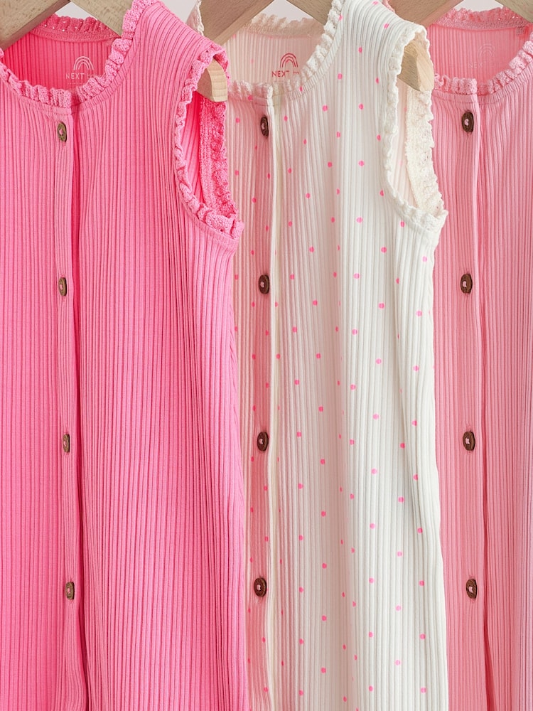 Pink Tonal Button Through Wide Leg Jersey Baby Rompers 3 Pack - Image 12 of 12