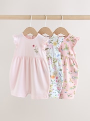 Pink Floral Frill Shoulder Baby Rompers 3 Pack - Image 1 of 12