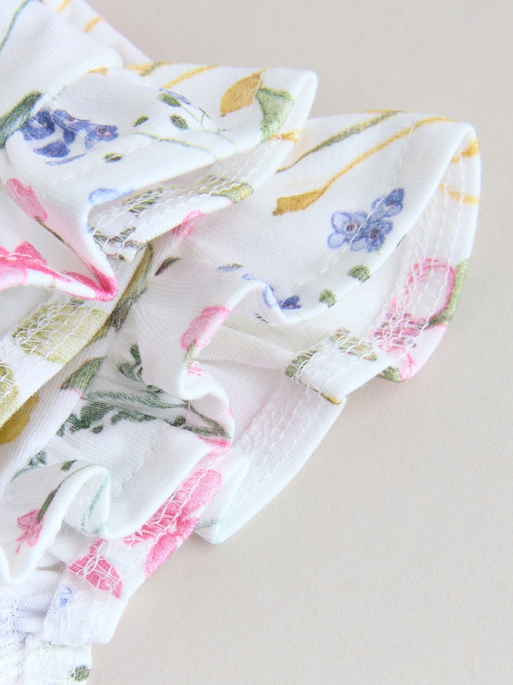 Pink Floral Frill Shoulder Baby Rompers 3 Pack - Image 12 of 12