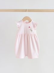 Pink Floral Frill Shoulder Baby Rompers 3 Pack - Image 3 of 12