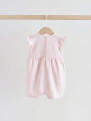 Pink Floral Frill Shoulder Baby Rompers 3 Pack - Image 4 of 12