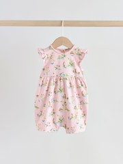 Pink Floral Frill Shoulder Baby Rompers 3 Pack - Image 6 of 12